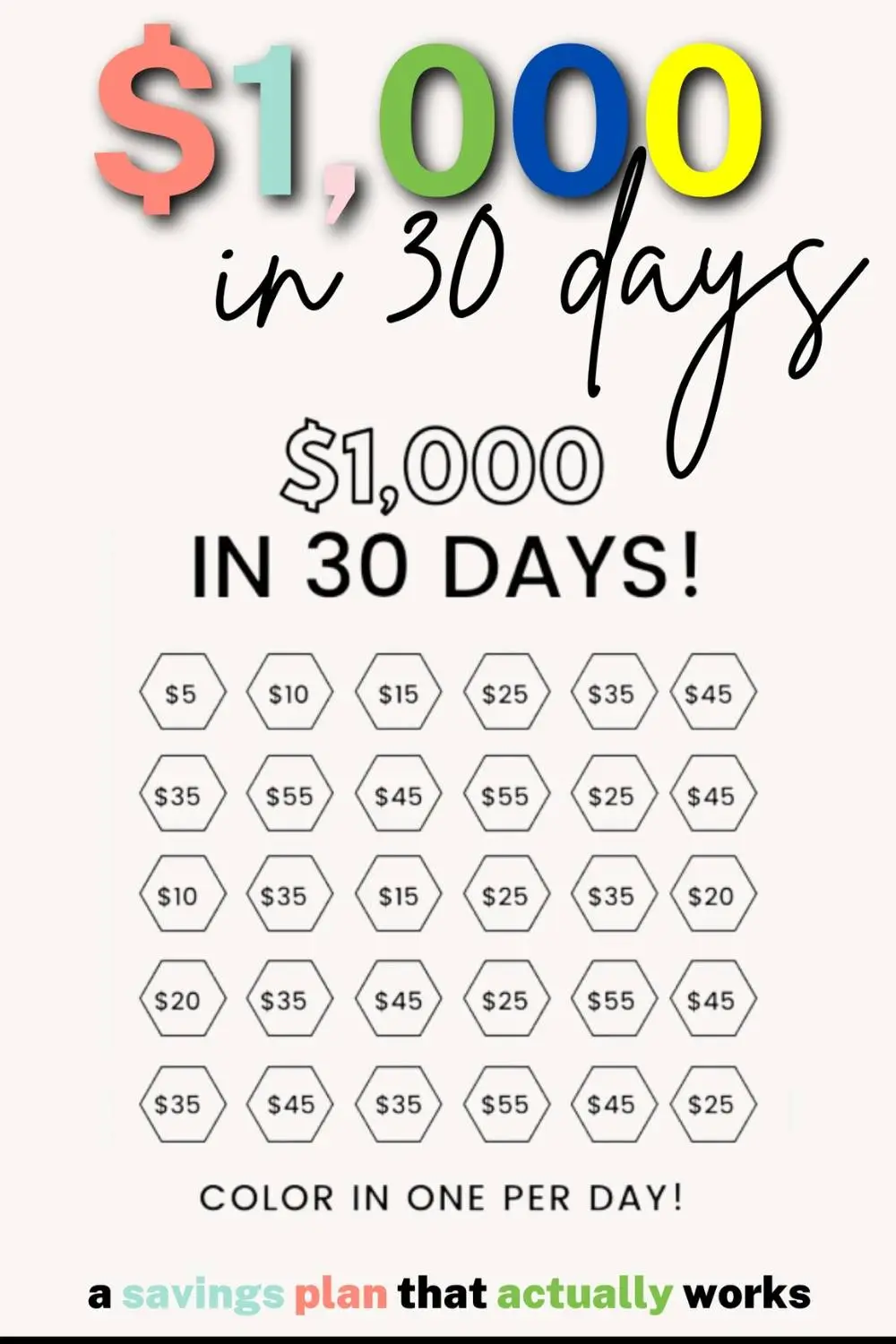 save $1000 in 30 days - Pinterest pins design