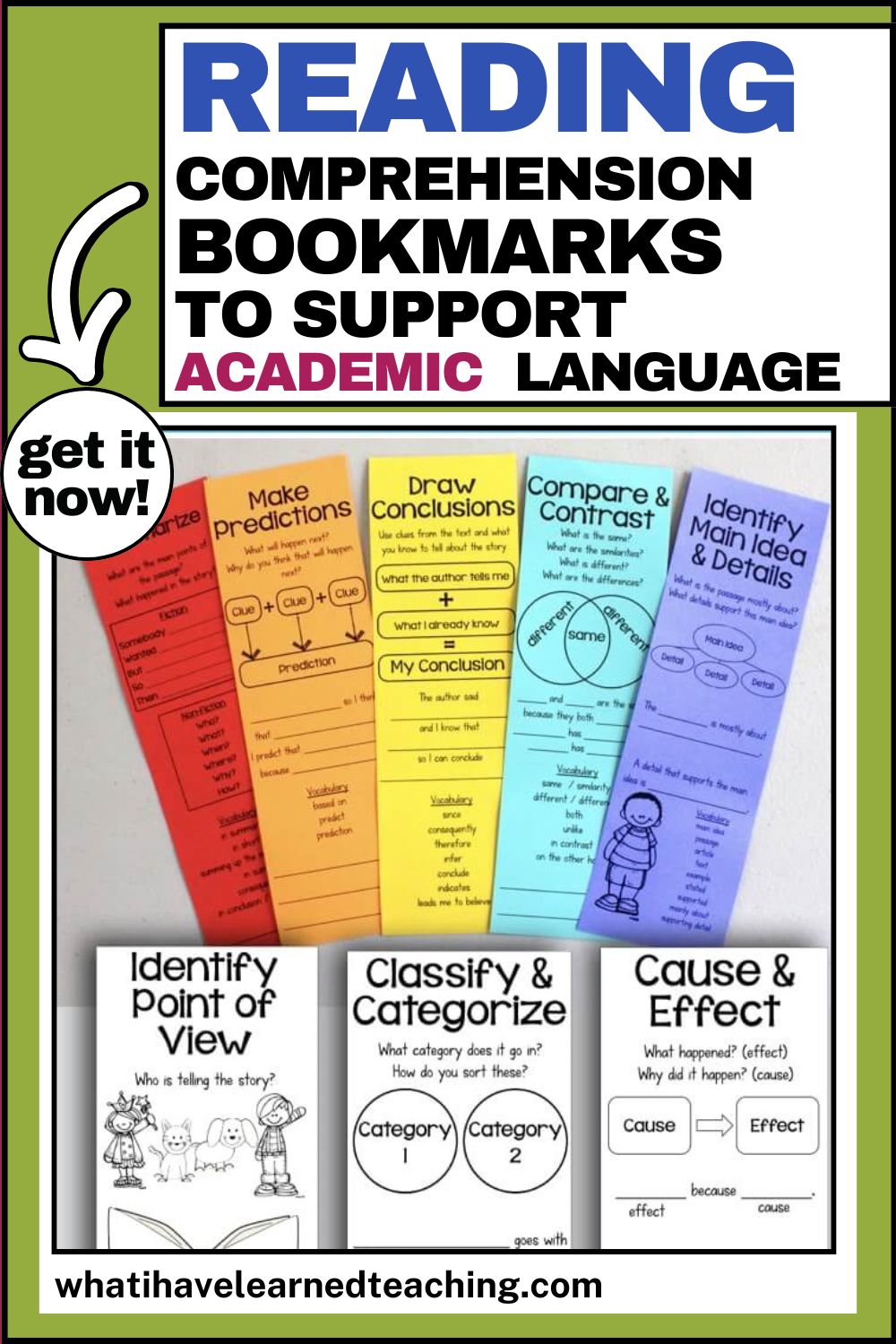 Reading comprehension bookmarks to support academic language PIN