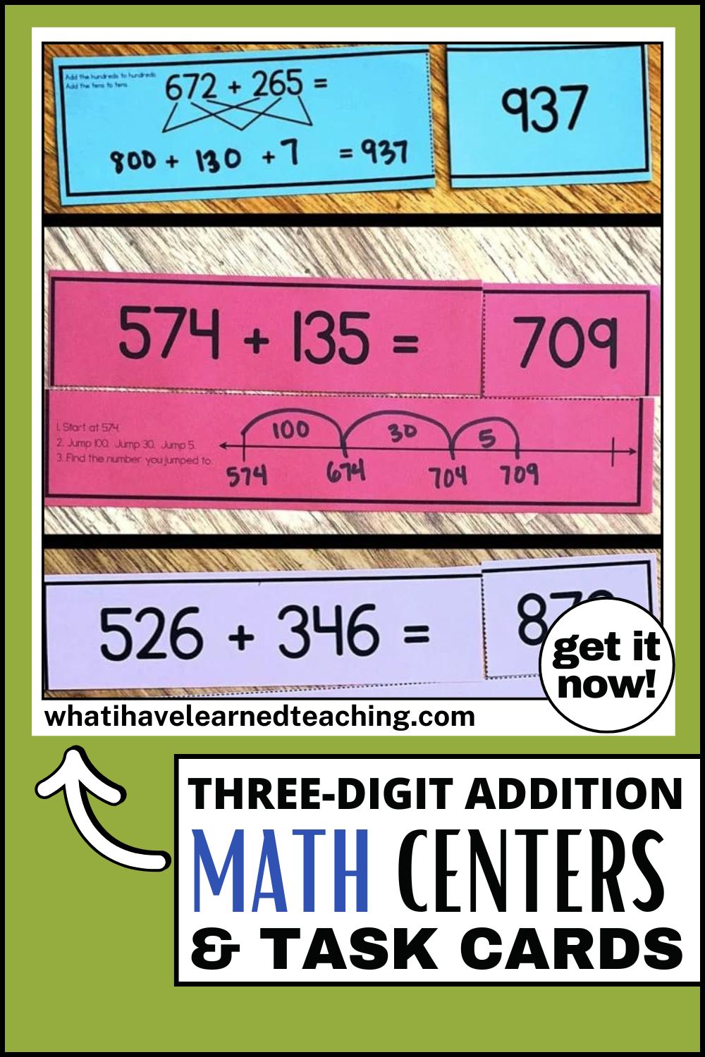 Three digit addition math centers & task cards PIN